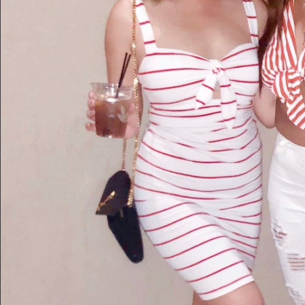 Red white striped bodycon dress